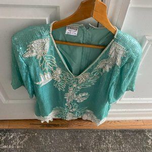 Hand made vintage silk party blouse with embroidery Stenay.